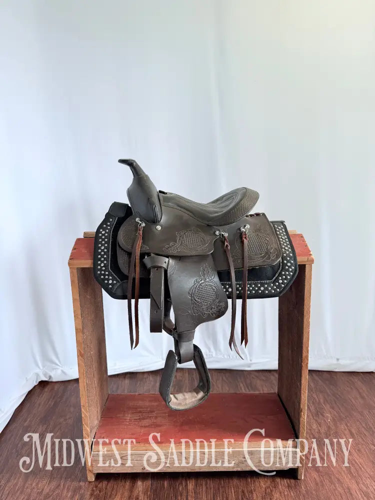 Selle Western Pour Poney 12 Pouces - Cuir Marron, Occasion, Idéale Randonnée
