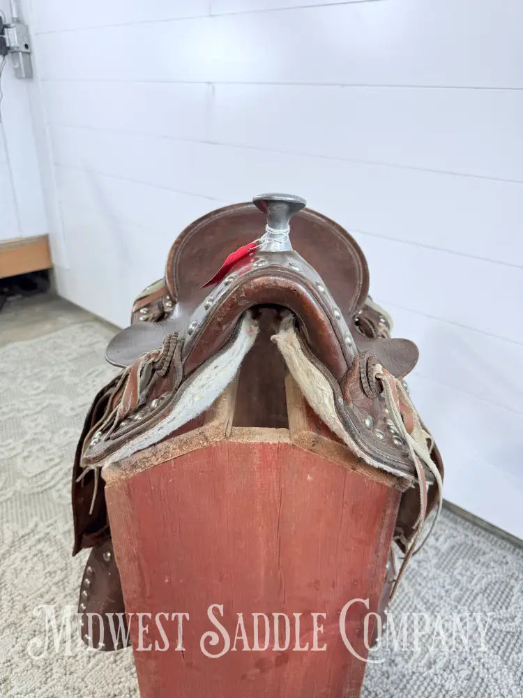 12” Vintage Bona Allen Western Youth Pony Saddle Silver Dots & Horn - 4.5” Gullet 12” / 4.5” Western Saddle