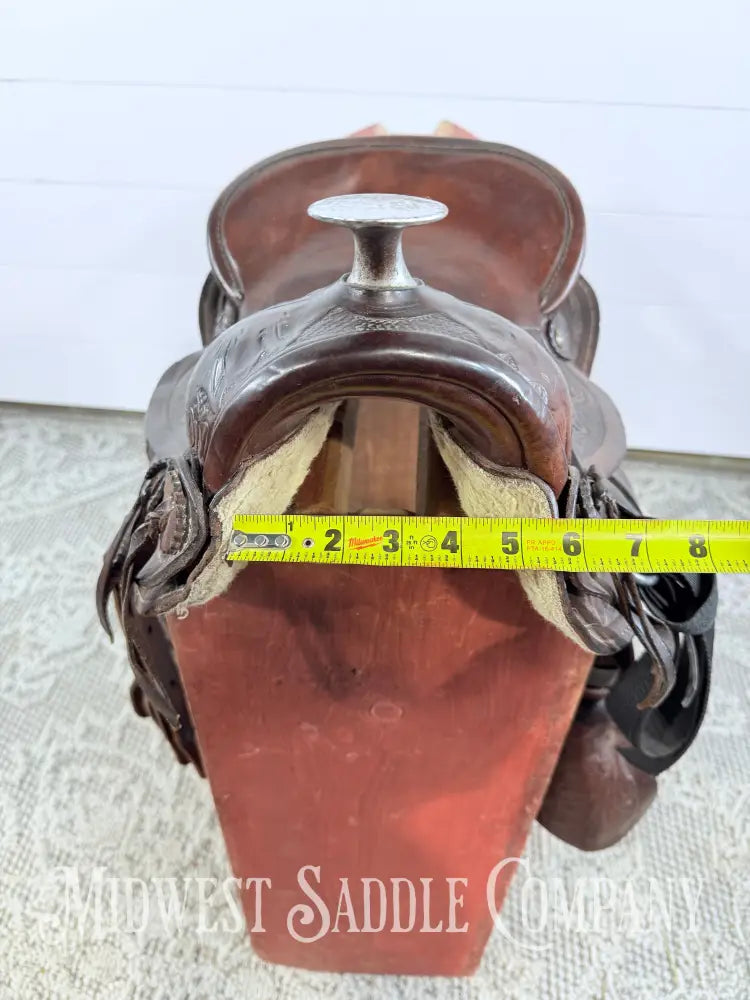 12” Vintage Western Youth Pony Saddle Silver Horn Tapaderos - 5.5” Gullet