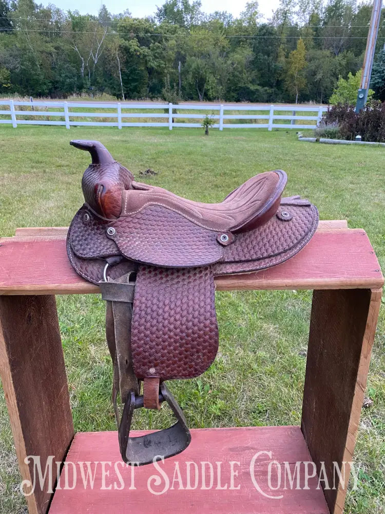 12” Youth Pony Saddle W/ Round Skirt & Basketweave Tooling