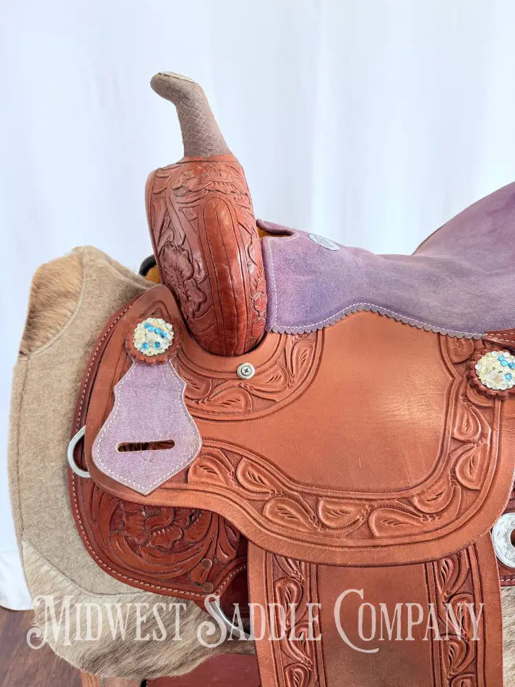 14” California Saddlery Western Barrel Saddle Rock n’ Roll Purple Skull
