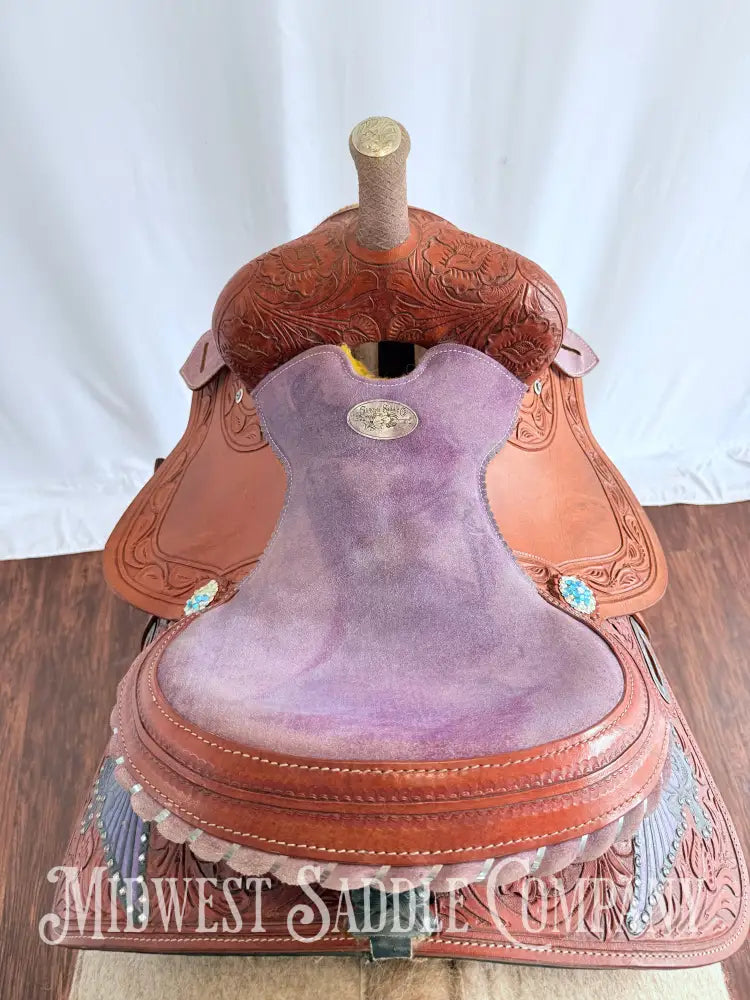 14” California Saddlery Western Barrel Saddle Rock n’ Roll Purple Skull
