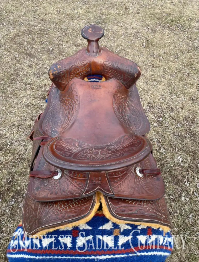 14” Simco Western Saddle W/ Vintage Floral Leather Tooling Sqhb