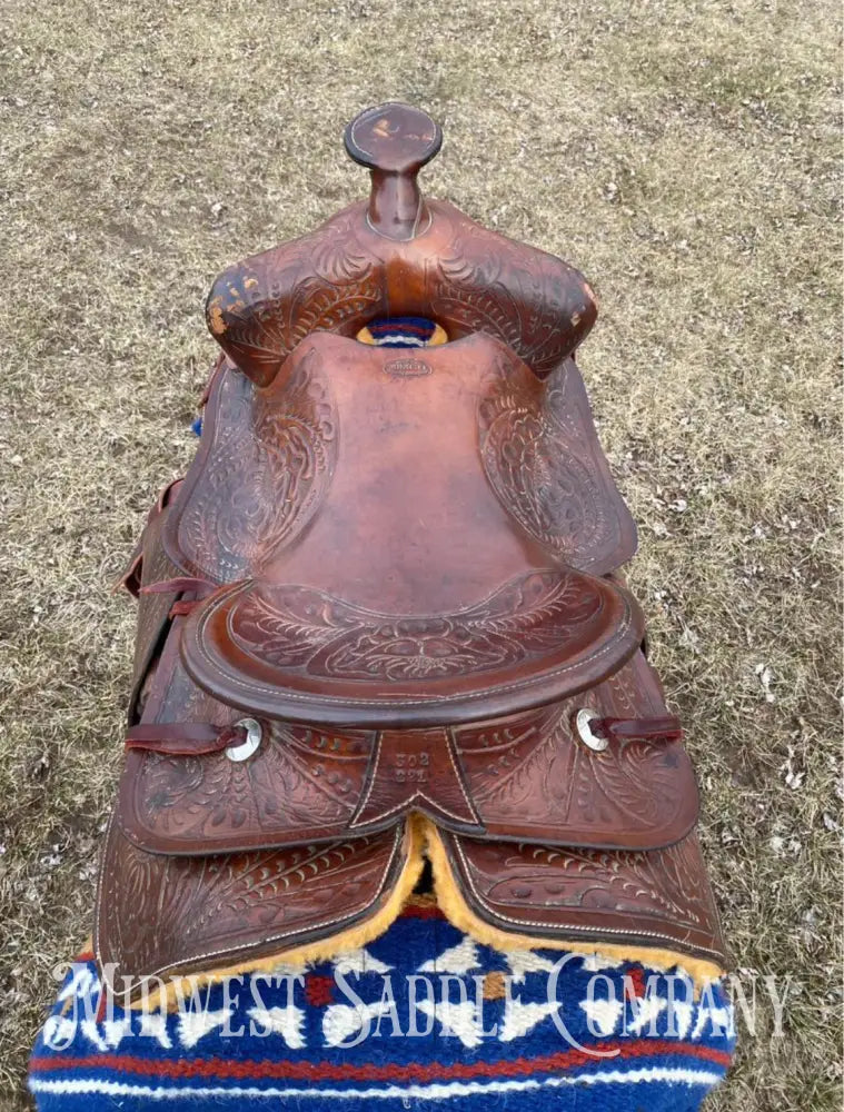 14” Simco Western Saddle W/ Vintage Floral Leather Tooling Sqhb