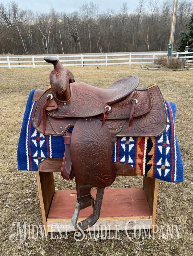 14” Simco Western Saddle W/ Vintage Floral Leather Tooling Sqhb