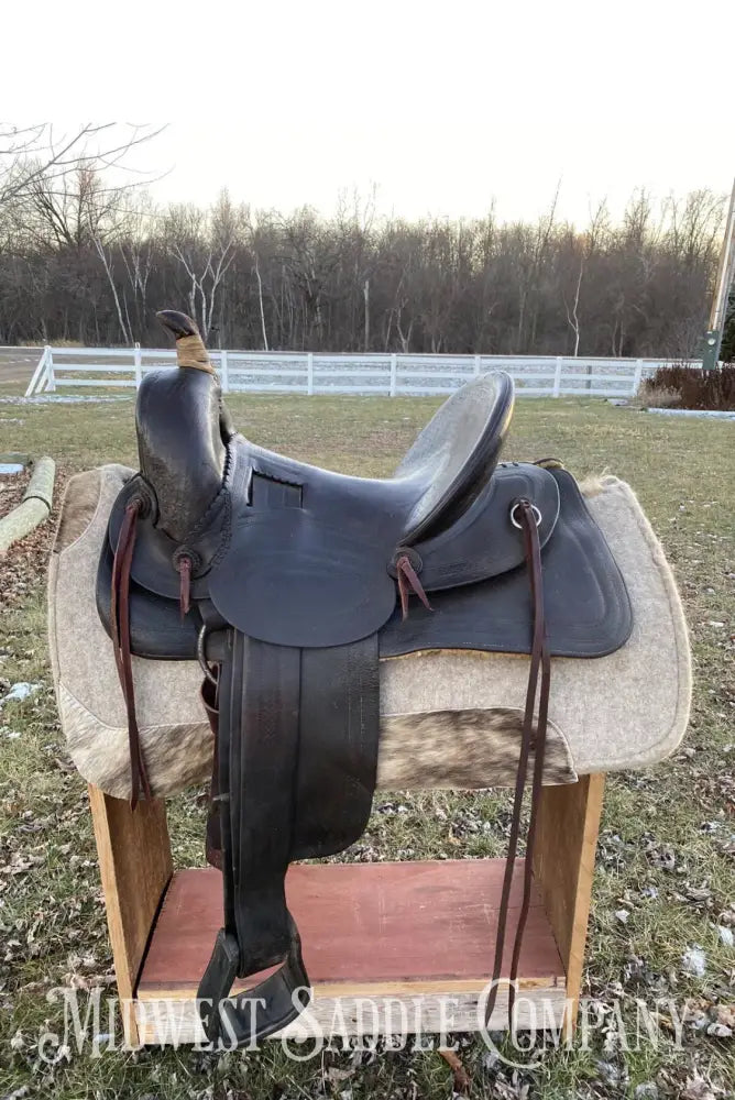 15’ High Back Half Seat Western Cowboy Roping Saddle - Vintage Antique Collectible