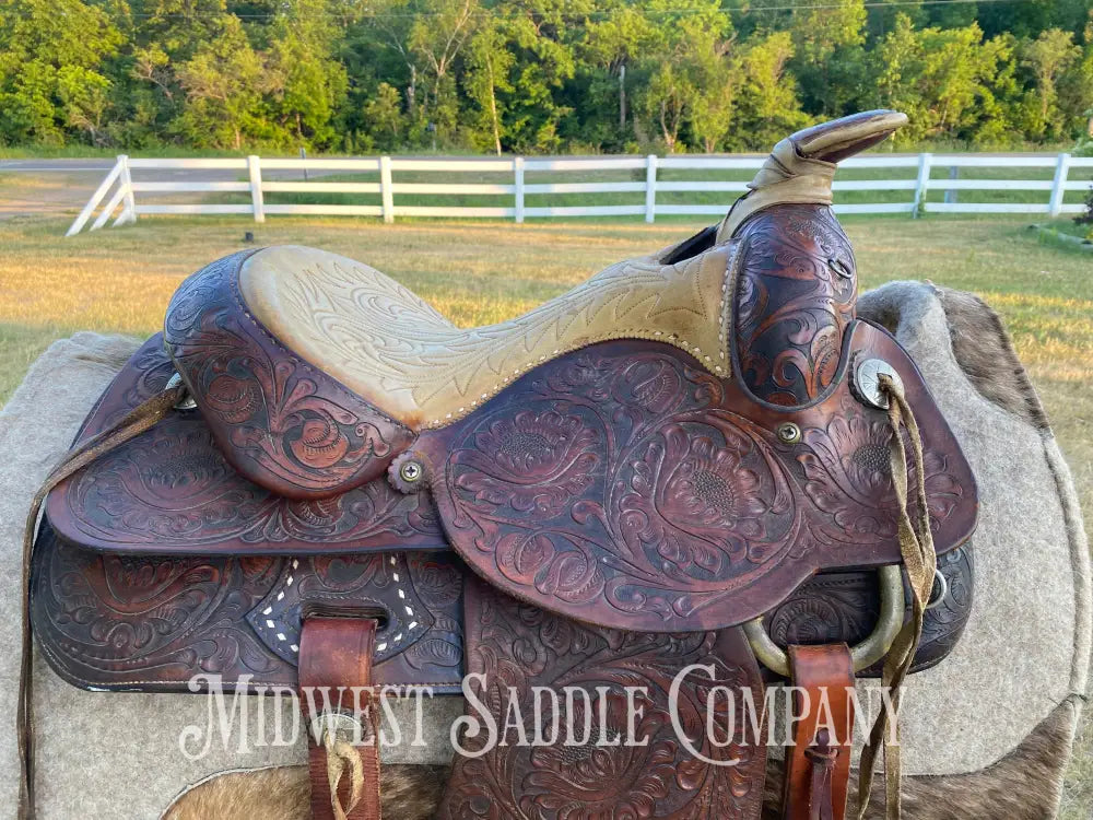 15’ Vintage Circle Y Western Roping Saddle - Fully Tooled!