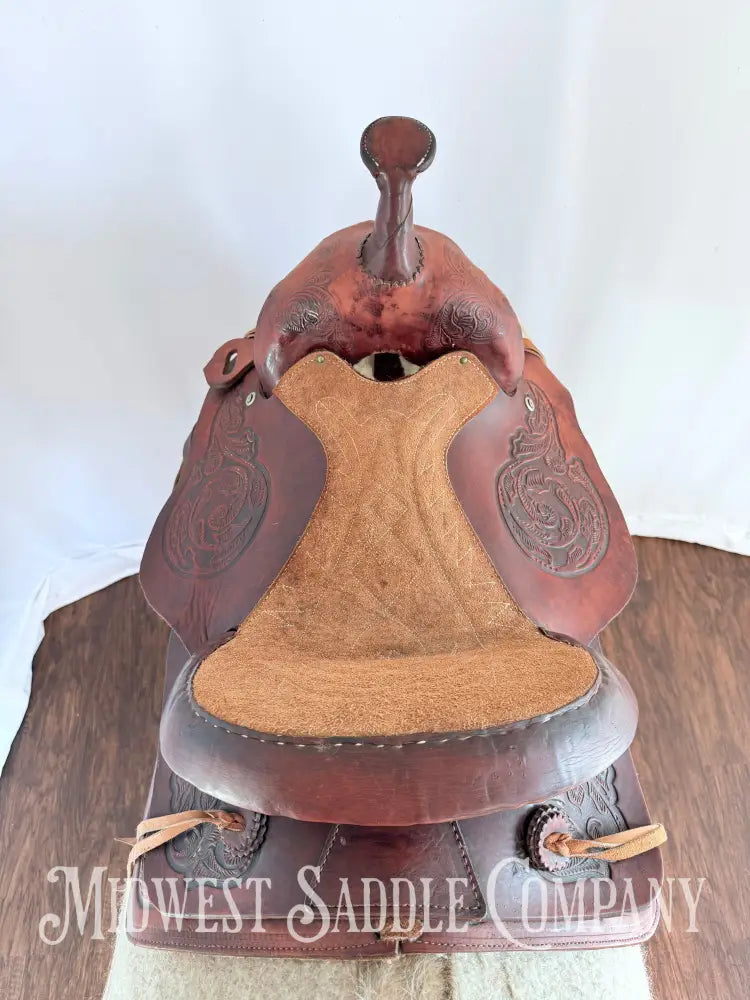 15” Western Barrel Saddle with Floral Leather Tooling Narrow Fit Western Saddle