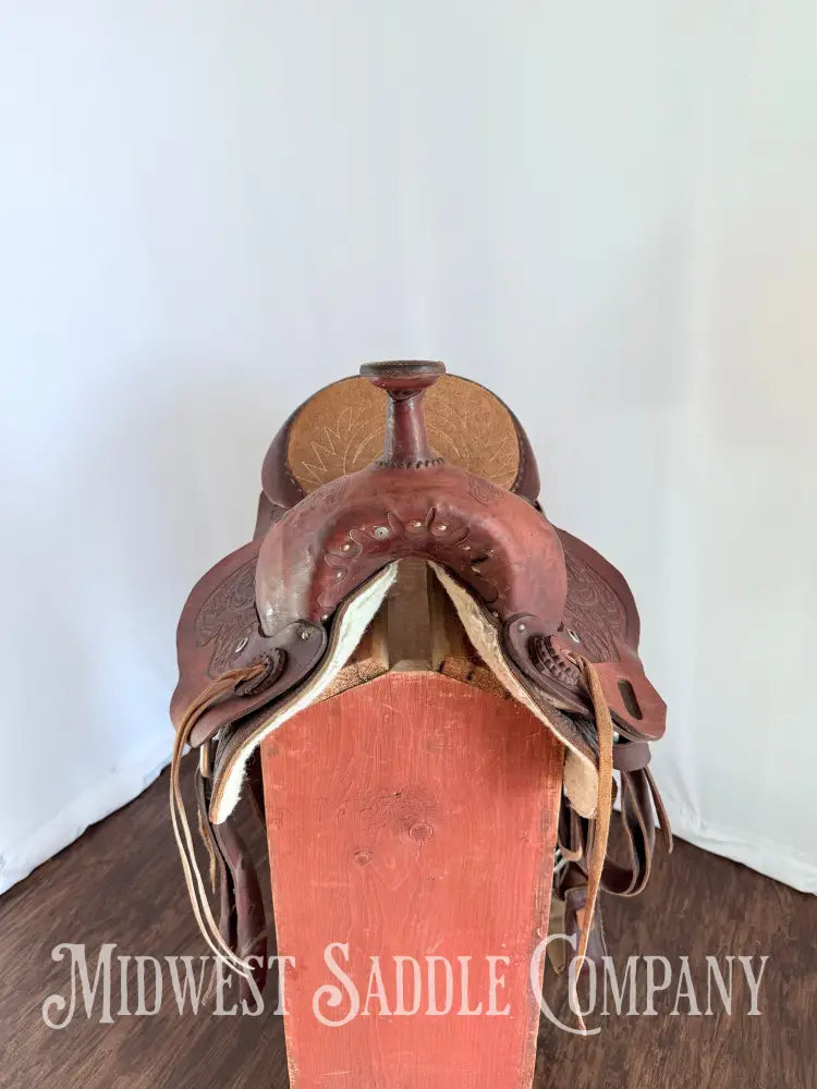 15” Western Barrel Saddle with Floral Leather Tooling Narrow Fit Western Saddle