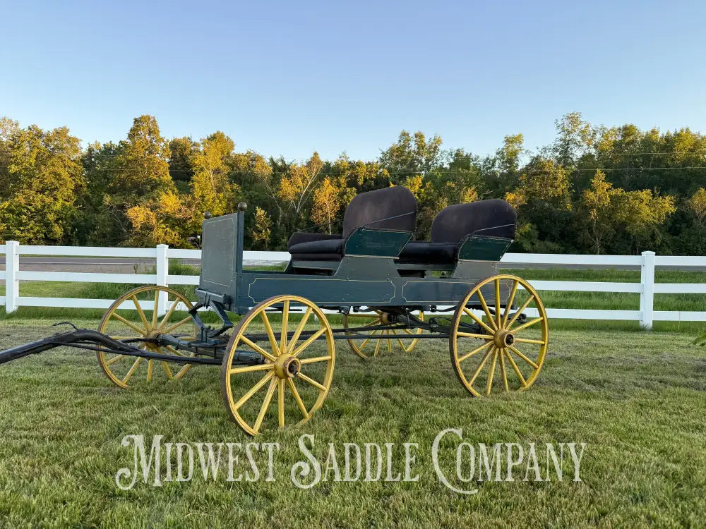 Antique Horse Surrey Carriage with Team Pole Blue & Yellow Carriage