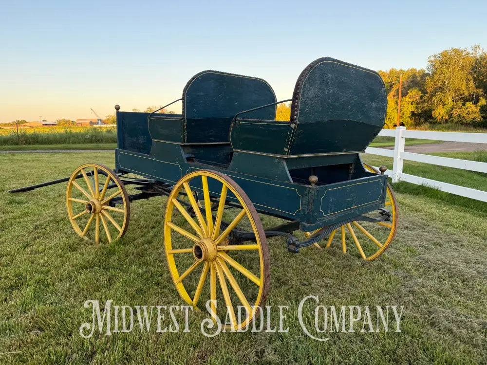 Antique Horse Surrey Carriage with Team Pole Blue & Yellow Carriage