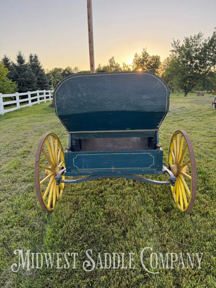 Antique Horse Surrey Carriage with Team Pole Blue & Yellow Carriage