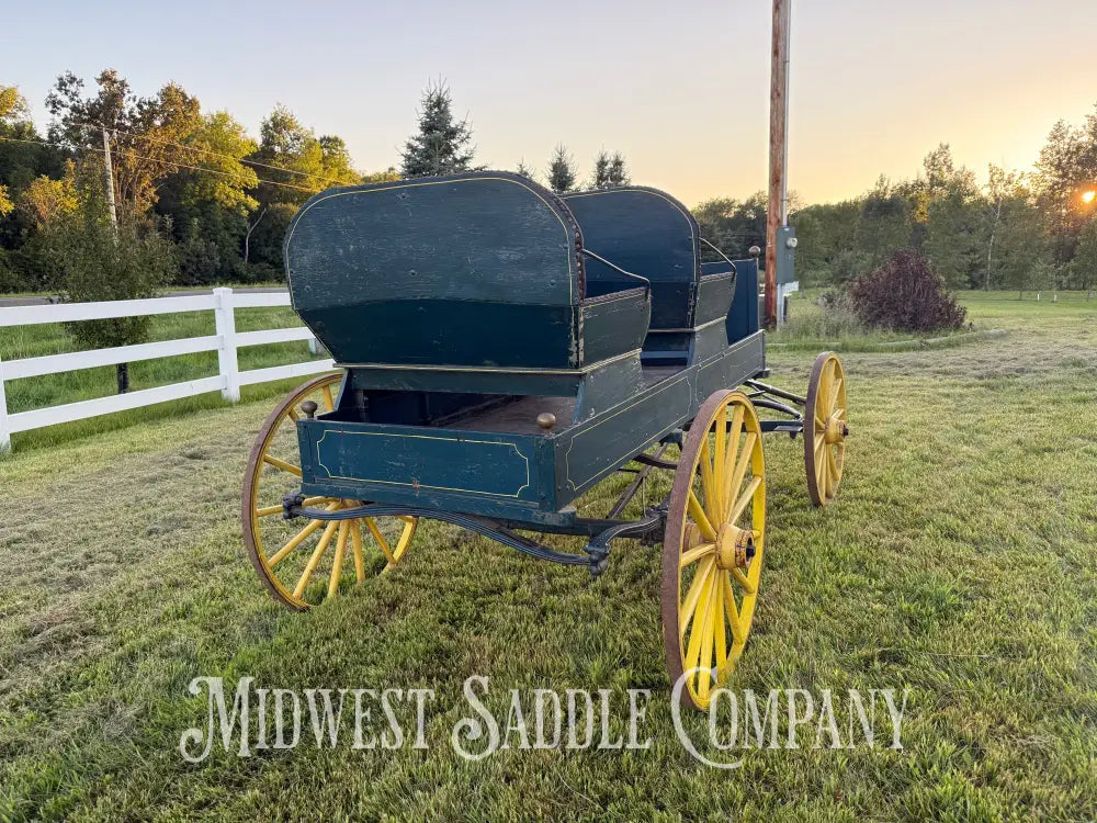 Antique Horse Surrey Carriage with Team Pole Blue & Yellow Carriage