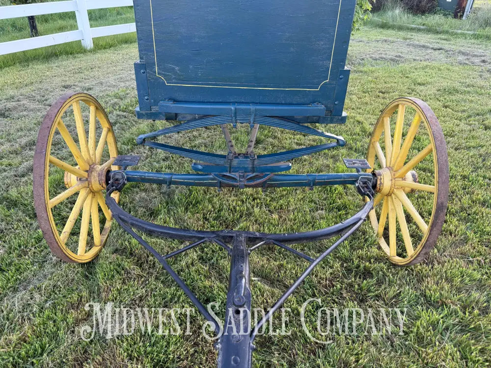 Antique Horse Surrey Carriage with Team Pole Blue & Yellow Carriage