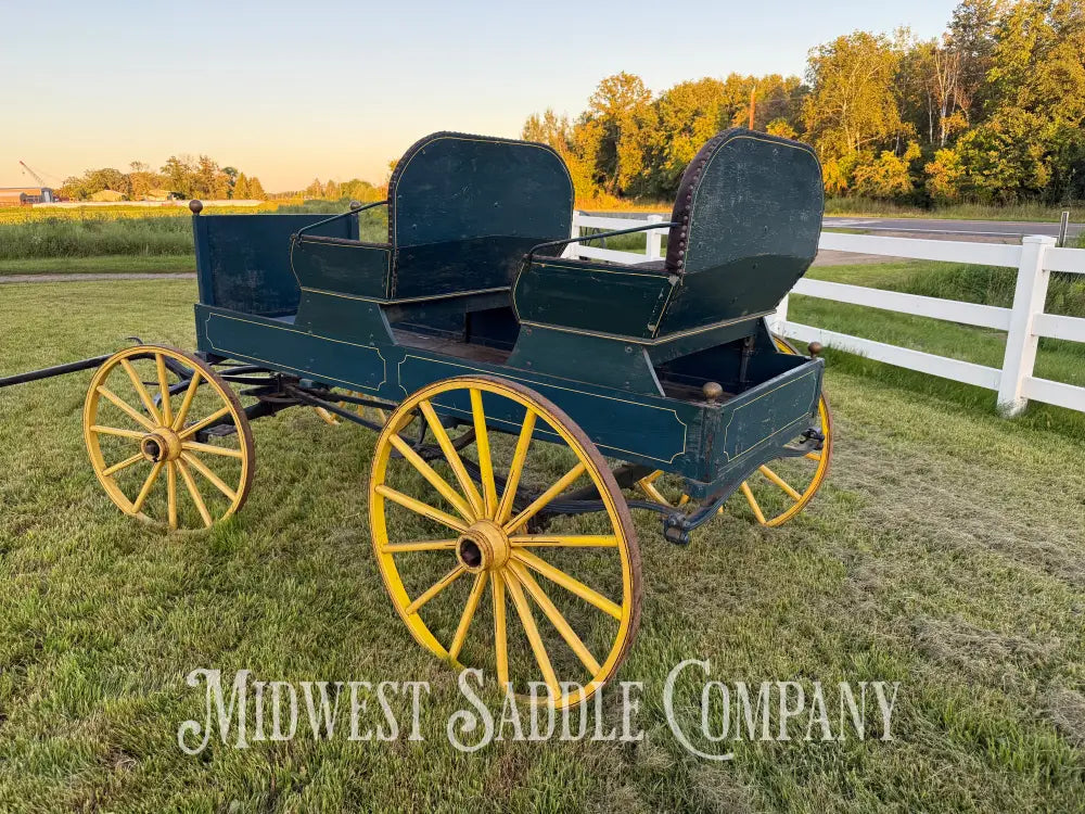 Antique Horse Surrey Carriage with Team Pole Blue & Yellow Carriage