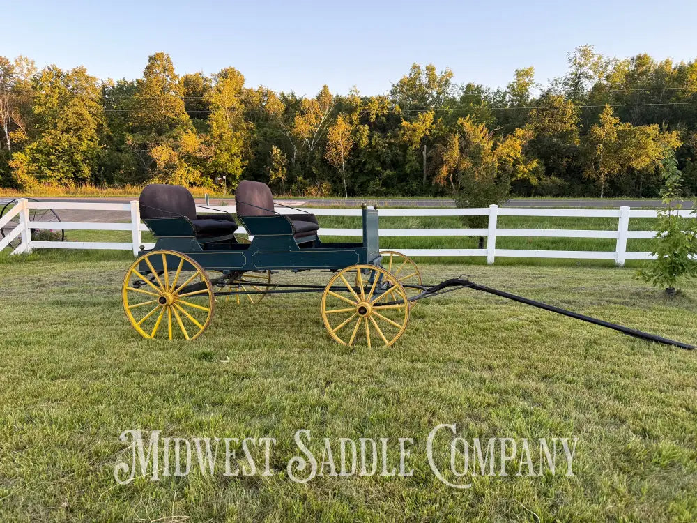 Antique Horse Surrey Carriage with Team Pole Blue & Yellow Carriage