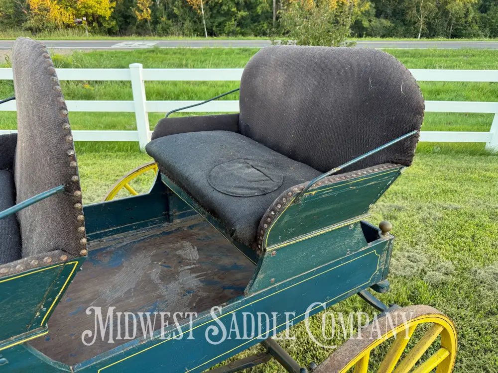 Antique Horse Surrey Carriage with Team Pole Blue & Yellow Carriage