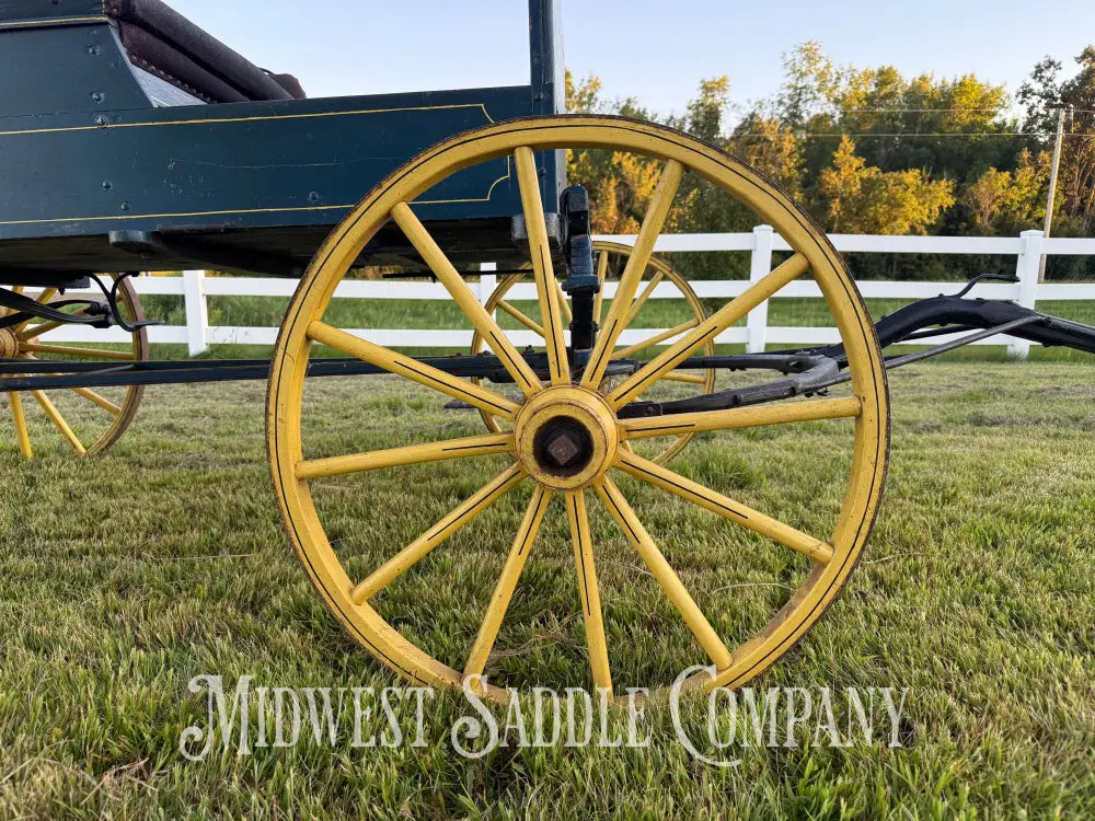 Antique Horse Surrey Carriage with Team Pole Blue & Yellow Carriage