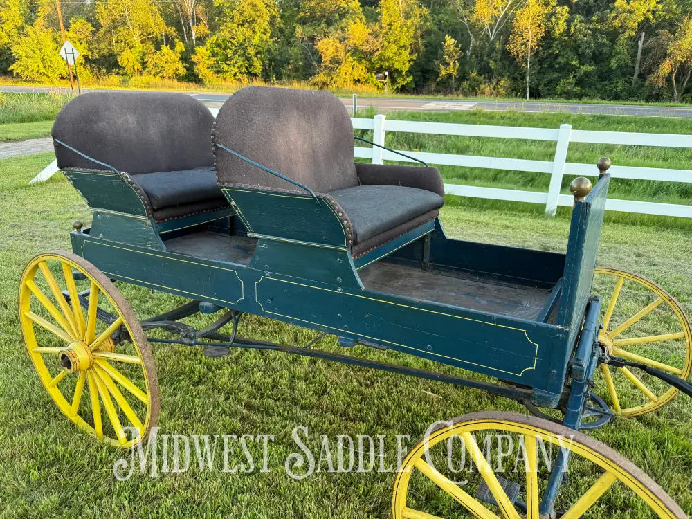 Antique Horse Surrey Carriage with Team Pole Blue & Yellow Carriage
