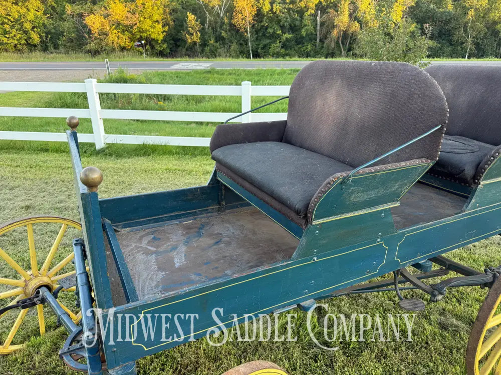 Antique Horse Surrey Carriage with Team Pole Blue & Yellow Carriage