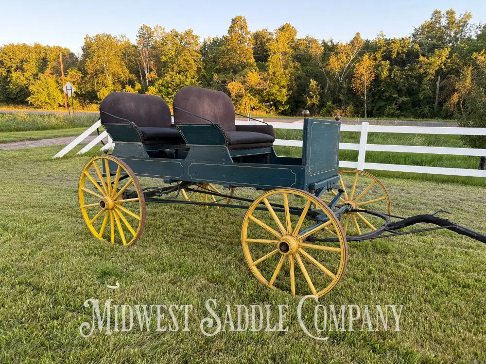 Antique Horse Surrey Carriage with Team Pole Blue & Yellow Carriage