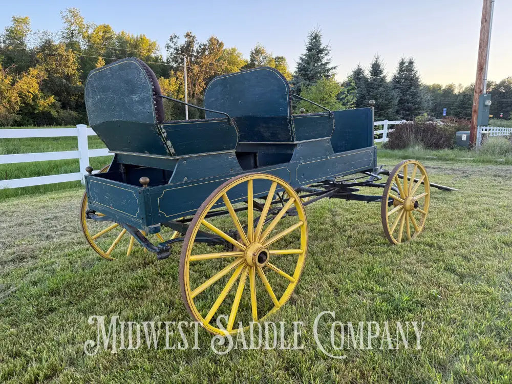 Antique Horse Surrey Carriage with Team Pole Blue & Yellow Carriage