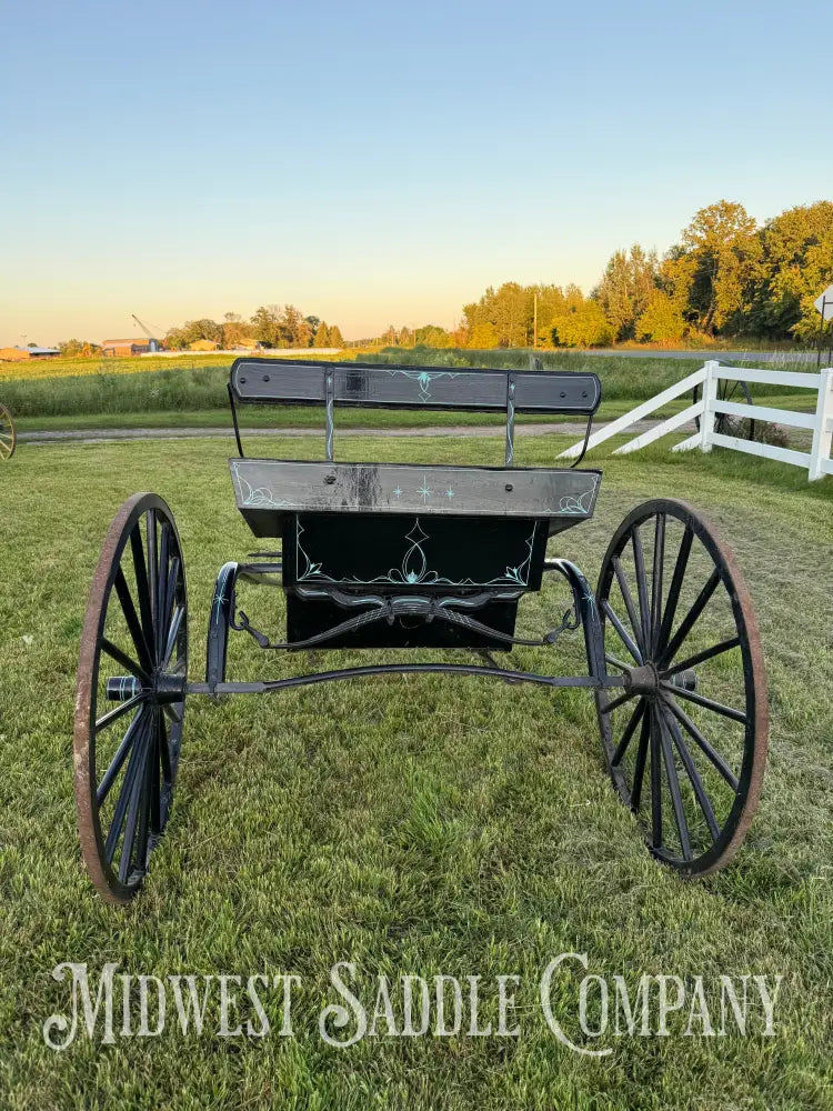 Beautiful Amish Maiden Wooden Cart Blue & Black