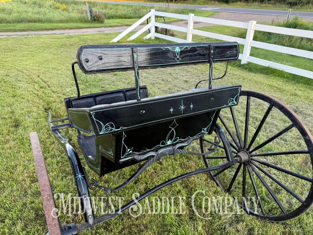 Beautiful Amish Maiden Wooden Cart Blue & Black
