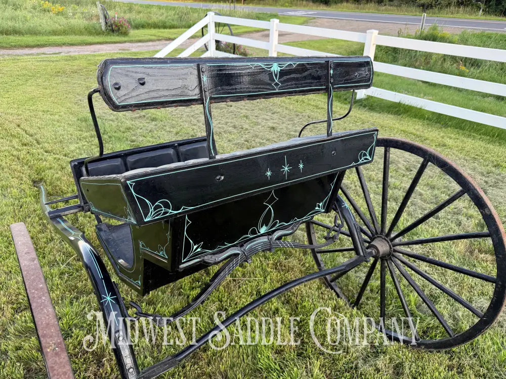 Beautiful Amish Maiden Wooden Cart Blue & Black
