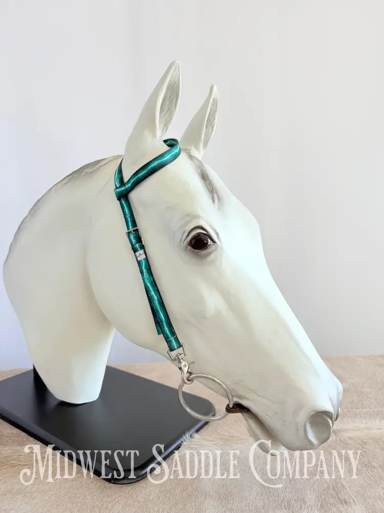 Hot Headstalls Brand Lightning Strikes Nylon Headstalls Blue & Green - Horse Size Bridles & Headstalls