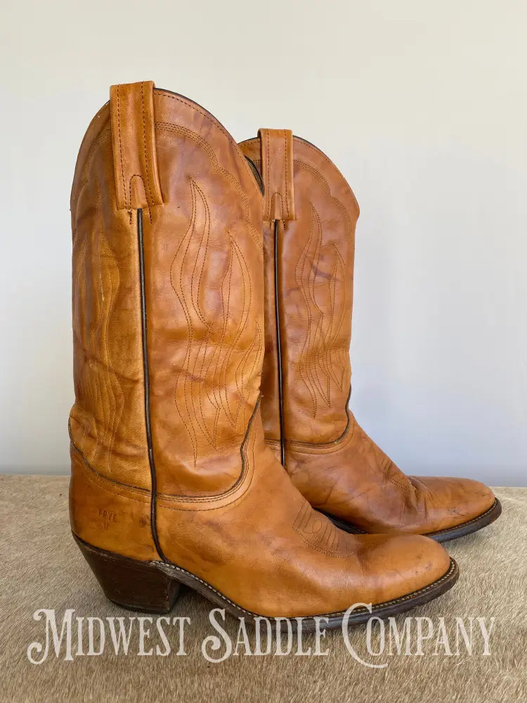 Men’s Frye Vintage Stitch Western Cowboy Boots Cognac Brown Leather - Size 10 1/2 D