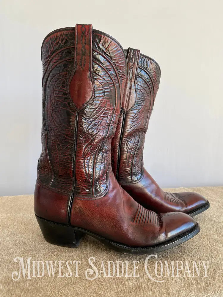Men’s Lucchese Western Cowboy Boots 1483 Black Cherry Santini Goat Leather - Size 9 1/2 D