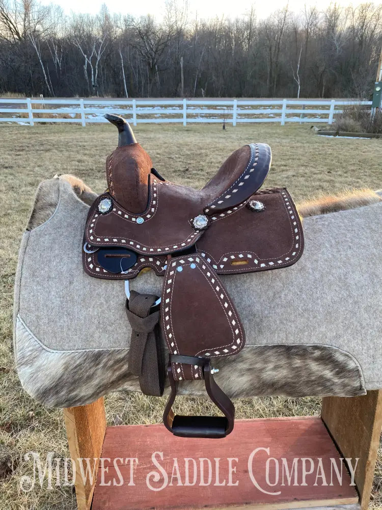 New 8β Chocolate Buckstitch Youth Western Barrel Saddle