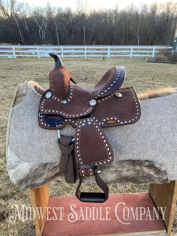 New 8β Chocolate Buckstitch Youth Western Barrel Saddle