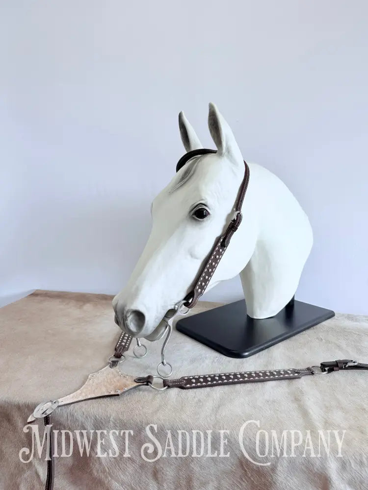 New Buckstitch Dot Western Headstall & Bikini Breast Collar Hair-on-Hide Full Horse Size Tack Set