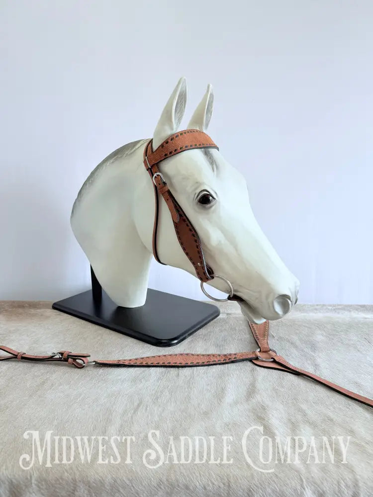New Chocolate Buckstitch Western Headstall & Breast Collar Tack Set Rough-out Leather Tack Set