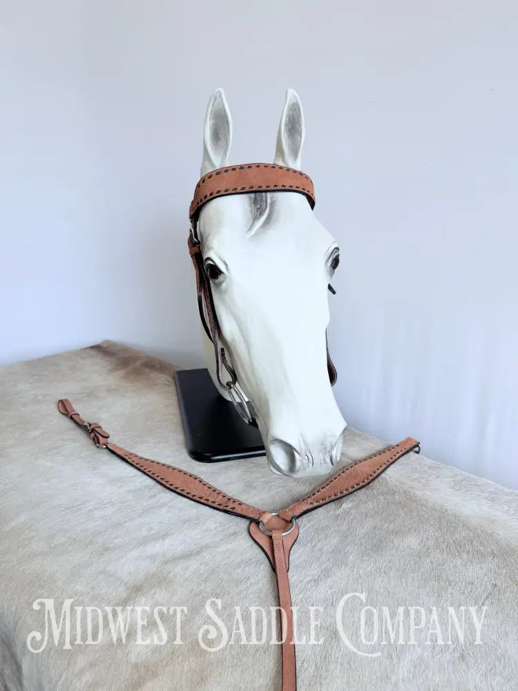 New Chocolate Buckstitch Western Headstall & Breast Collar Tack Set Rough-out Leather Tack Set