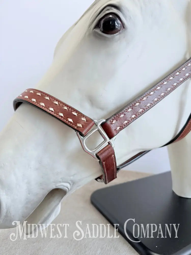 Classic White Buckstitch Western Leather Halter - Average Horse Size Halter