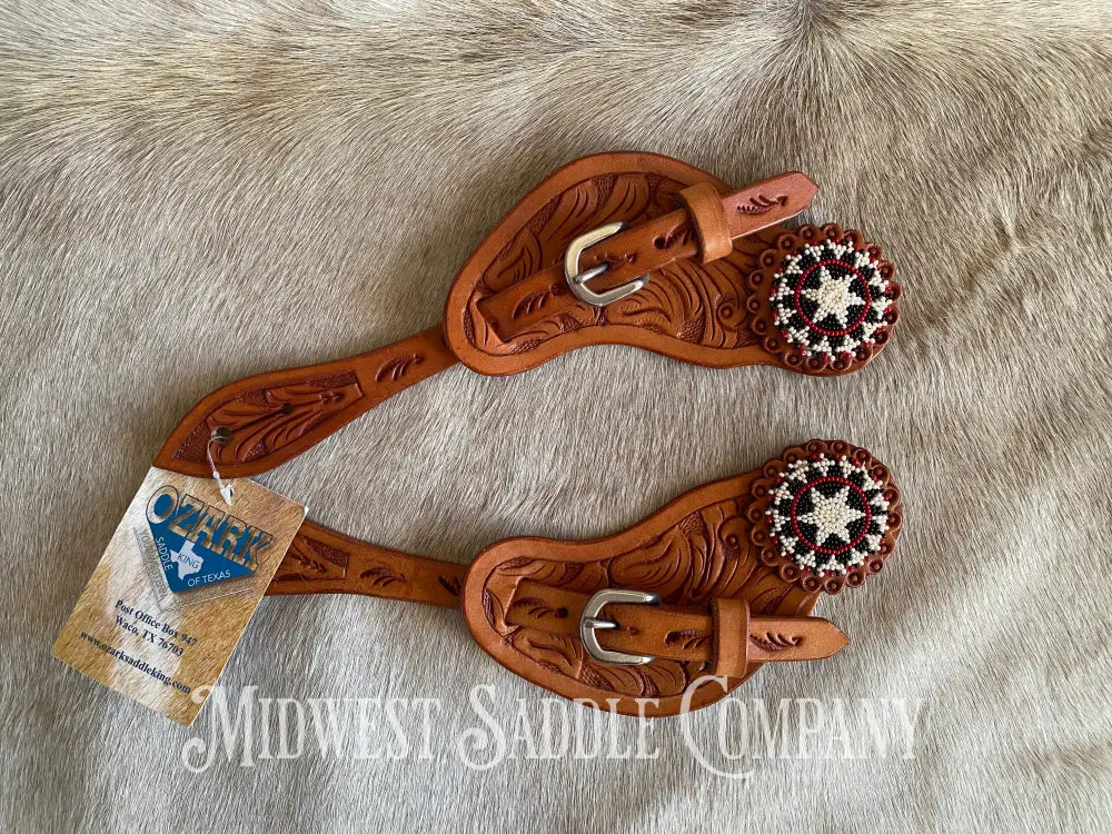 New Ozark Leather Beaded Star Show Spur Straps Western Spurs