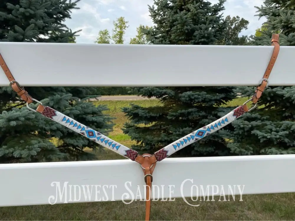 Southwestern Beaded Headstall & Breast Collar Horse Tack Set - Blue Maroon White