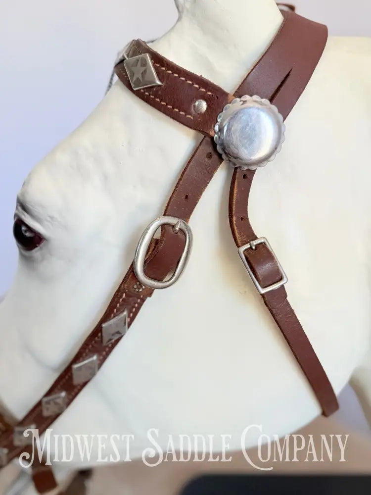 Vintage Western Cowboy Parade Headstall Chrome Diamonds & Stars Portuguese Style Bridles & Headstalls