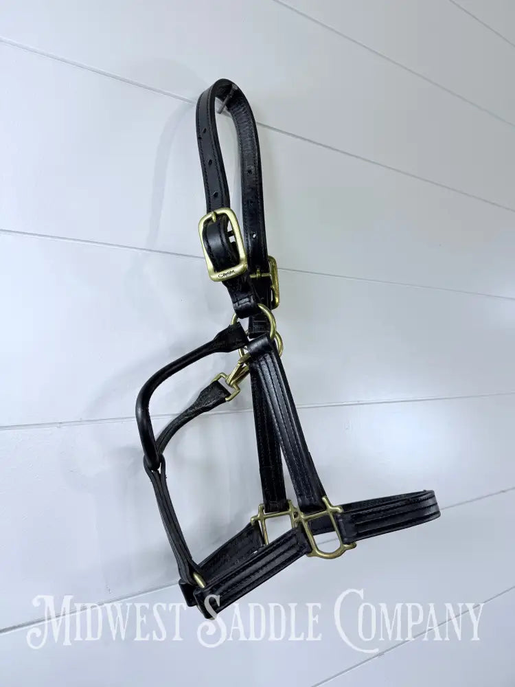 Walsh 1” Triple Stitched Leather Halter Havana Throat Snap Cob Size - Halter
