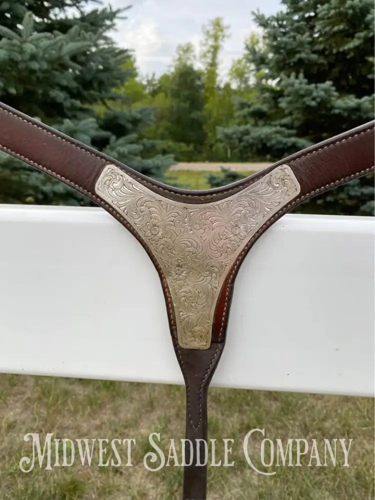 Western Show Silver Breast Collar Horse Tack Dark Oil