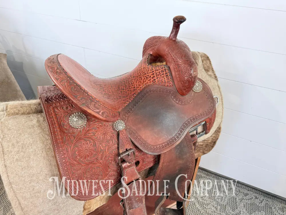 13.5” Martin Saddlery Crown C Barrel Saddle Elephant Leather Seat 7” Gullet