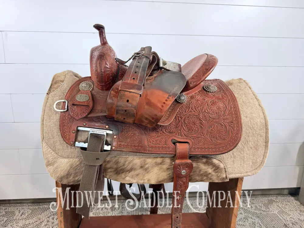 13.5” Martin Saddlery Crown C Barrel Saddle Elephant Leather Seat 7” Gullet