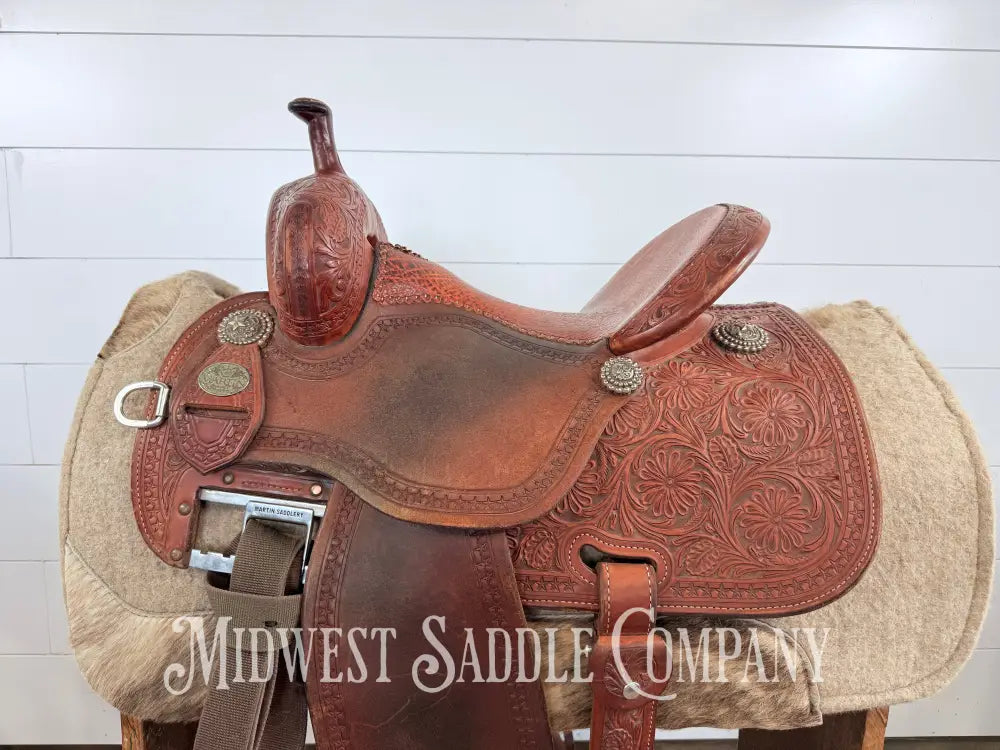 13.5” Martin Saddlery Crown C Barrel Saddle Elephant Leather Seat 7” Gullet