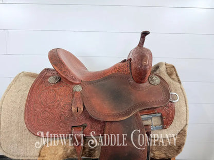 13.5” Martin Saddlery Crown C Barrel Saddle Elephant Leather Seat 7” Gullet