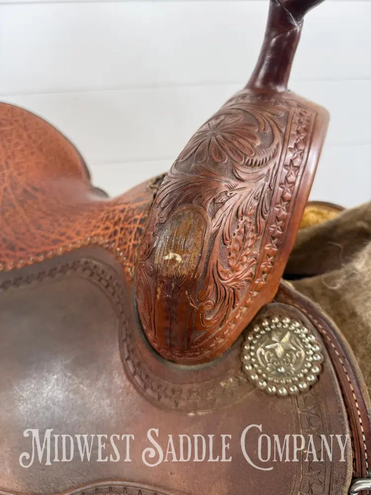 13.5” Martin Saddlery Crown C Barrel Saddle Elephant Leather Seat 7” Gullet
