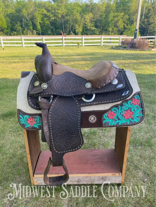 14’ Buckstitch Western Trail Saddle With Silver Accents