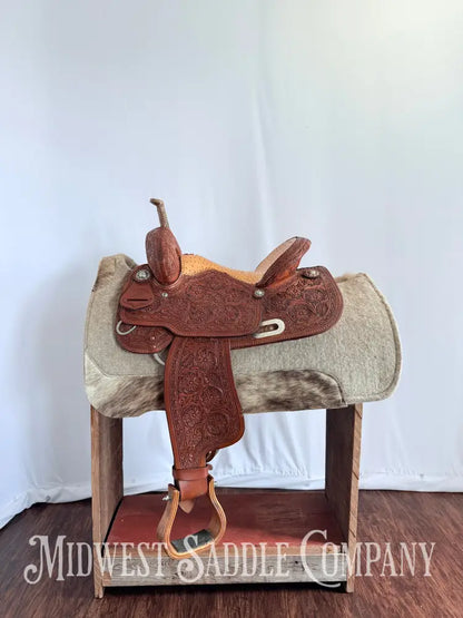 14” Paul Taylor Saddle Co. Western Barrel Saddle Ostrich Seat Fully Tooled